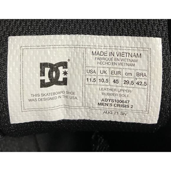 Mens DC Skateboard Shoes Crisis 2 Black White US 11.5 Discolored Rubber NWT - Picture 8 of 10